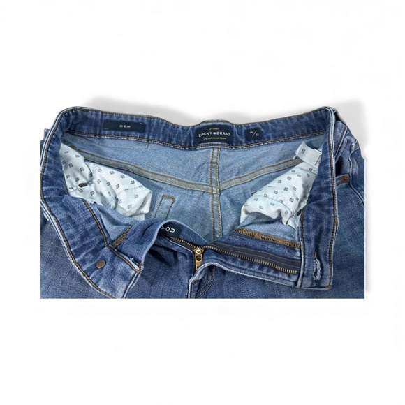 Lucky Brand 121 Slim Jeans Men 34x32 Blue Straight Leg Stretch Whiskered Fade - Picture 2 of 8